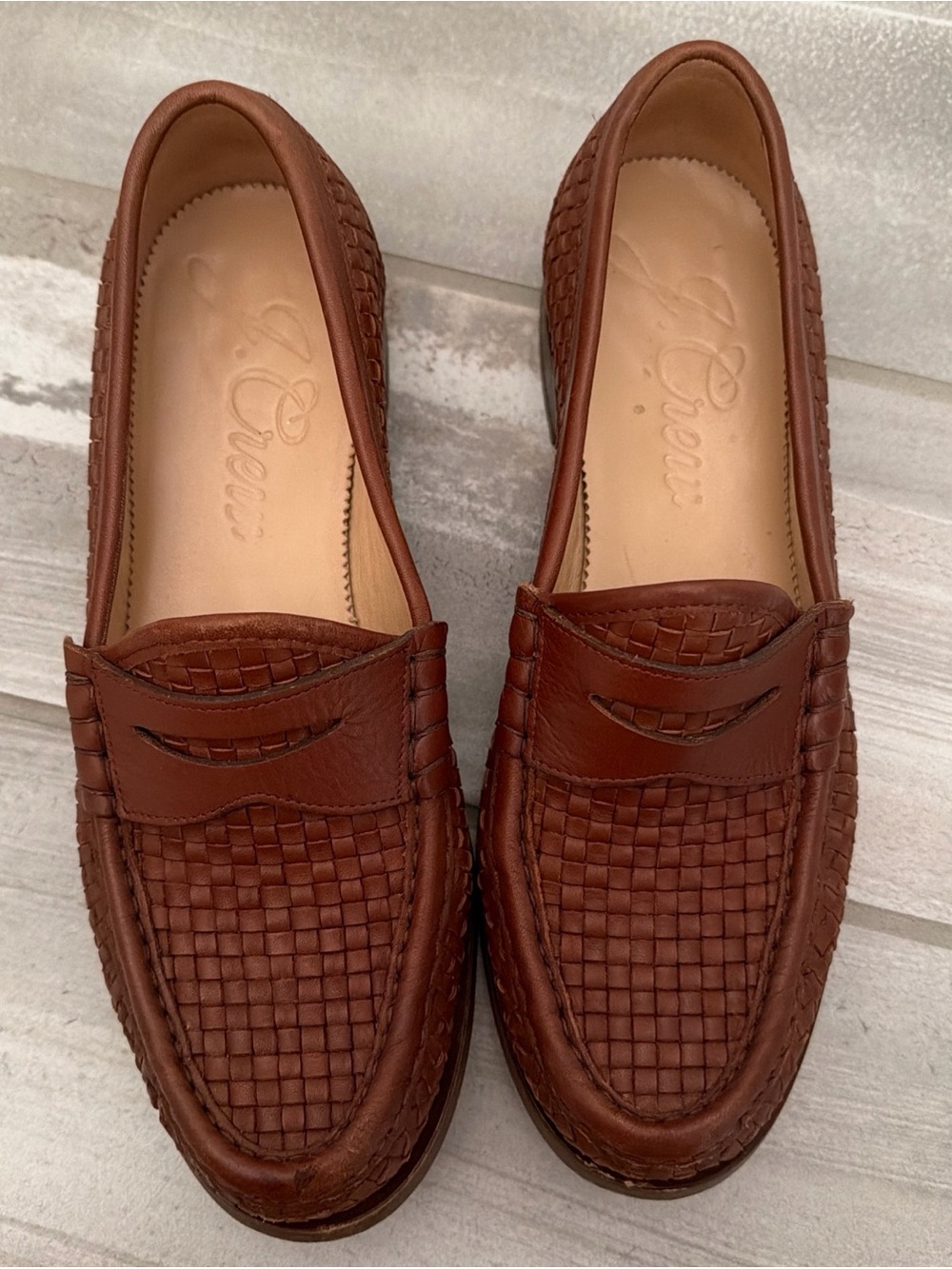 J. Crew Winona Penny Loafers in Woven Italian leather Women's Size 9 Brown - Picture 2 of 15